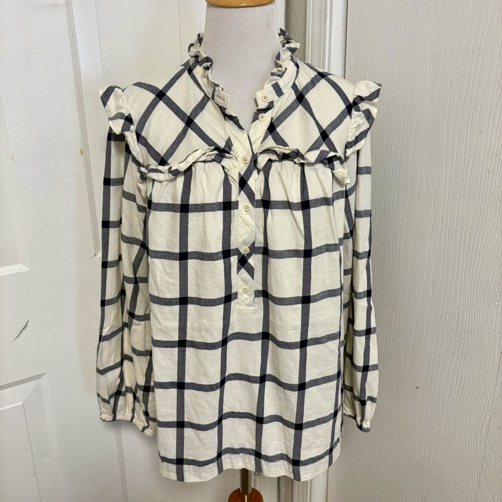 J Crew Ruffle Popover Flannel Top - Picture 2 of 8